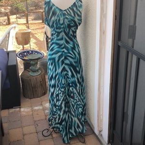 👗 Calvin Klein ruffle front maxi dress in aqua and black